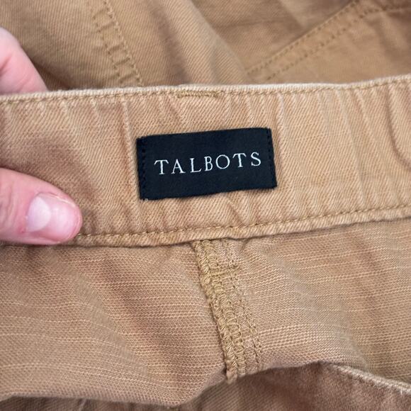 Talbots Cargo Pant 14P Khaki Linen Capri Super Soft Utility Wide Leg Baggy Crop - Picture 9 of 11